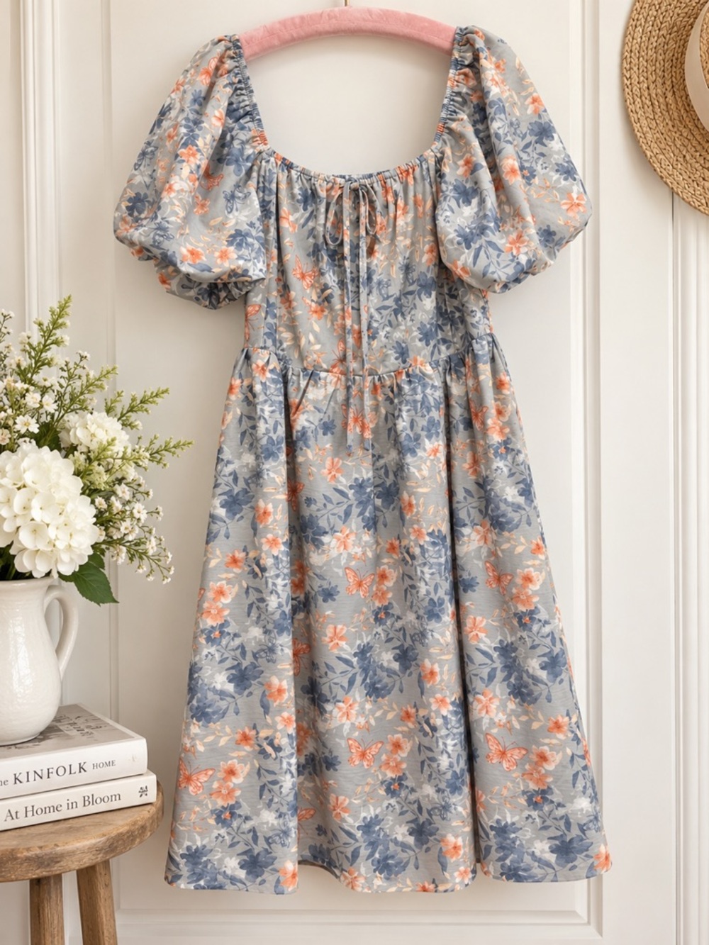 Baltic Born Sonnet Short Dress Dusty Blue Floral Print Size XL
